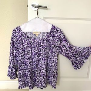Michael Kors Women's 3/4 Sleeve Blouse Size L Lilac and Black Flare Sleeve